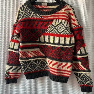 Vintage 1990s style graphic print Shetland wool pullover sweater mens S/womens M